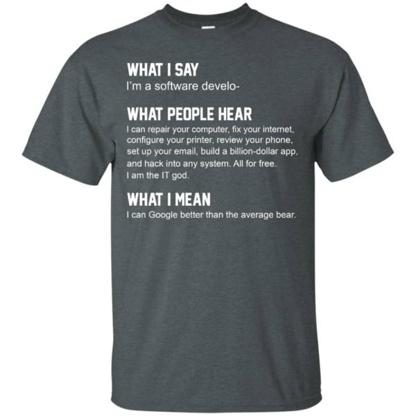 image 335 600x600px What People Hear When I Say I’m A Software Developer T Shirts, Hoodies, Tank