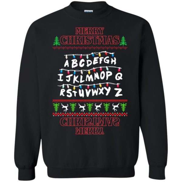 image 1149 600x600px Merry Christmas Stranger Things Alphabet Christmas Sweater