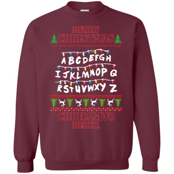 image 1150 600x600px Merry Christmas Stranger Things Alphabet Christmas Sweater