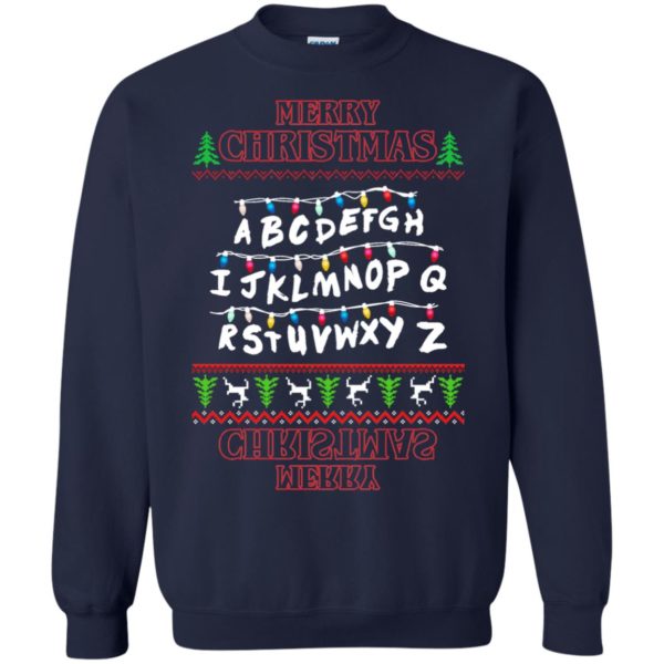 image 1151 600x600px Merry Christmas Stranger Things Alphabet Christmas Sweater