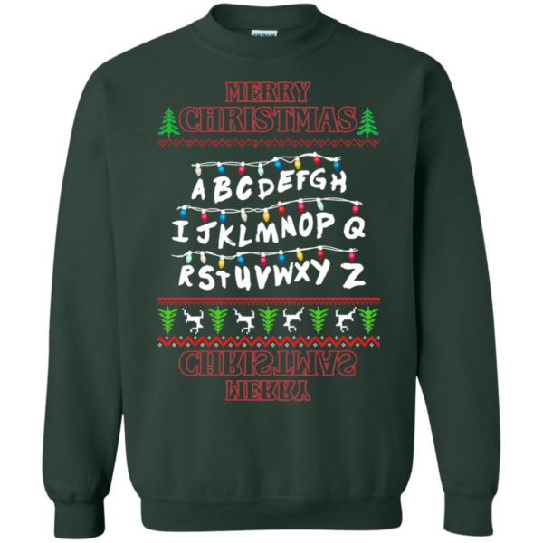 image 1152 600x600px Merry Christmas Stranger Things Alphabet Christmas Sweater