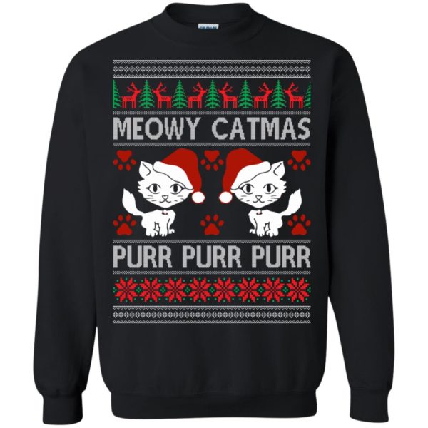 image 1165 600x600px Meowy Catmas Purr Purr Christmas Sweater, Cat Lover Sweatshirt