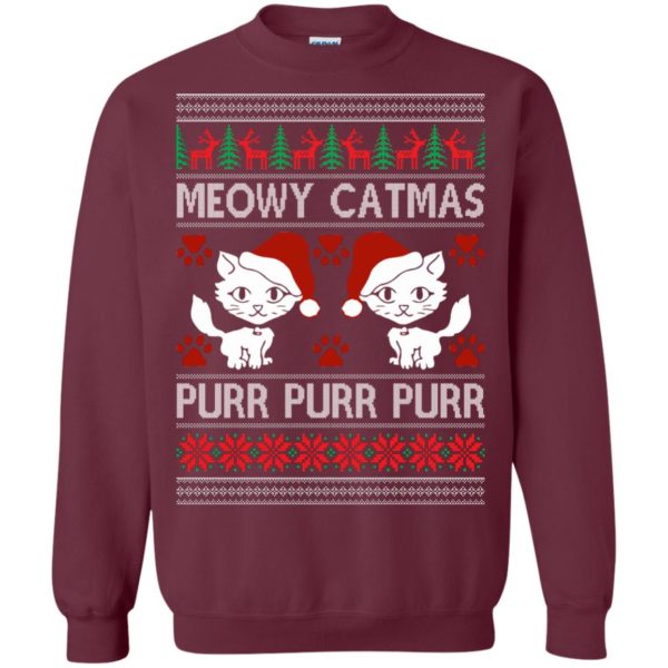 image 1166 600x600px Meowy Catmas Purr Purr Christmas Sweater, Cat Lover Sweatshirt