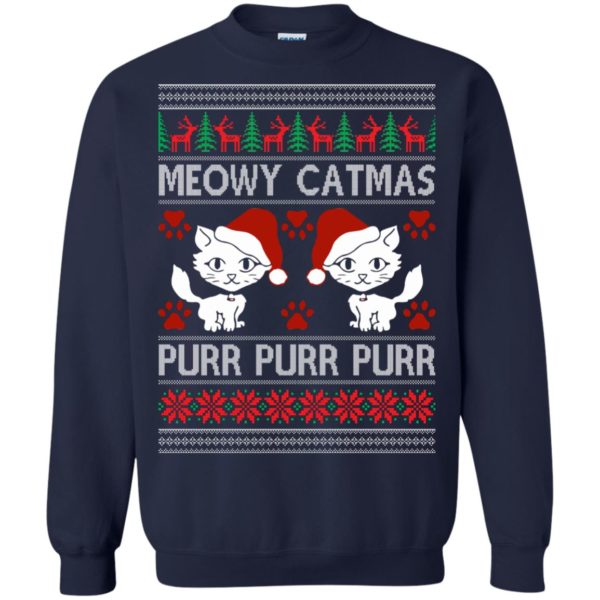 image 1167 600x600px Meowy Catmas Purr Purr Christmas Sweater, Cat Lover Sweatshirt