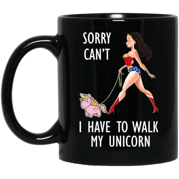 image 2 600x600px Wonder Woman Sorry Cant I Have Walk My Unicorn Coffee Mug