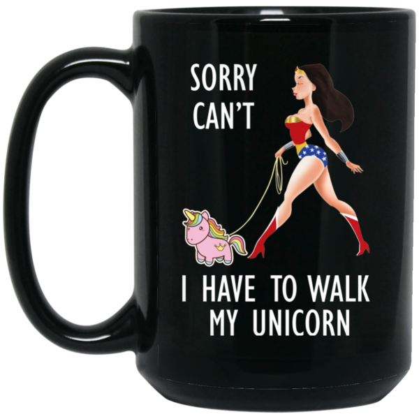 image 3 600x600px Wonder Woman Sorry Cant I Have Walk My Unicorn Coffee Mug