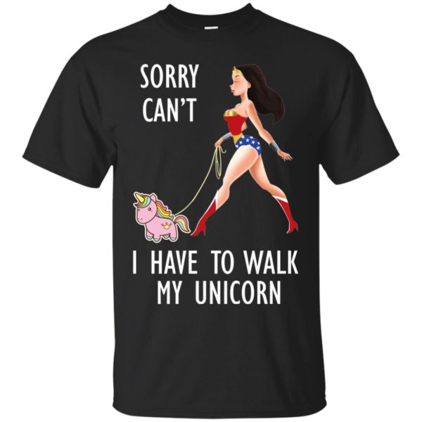 image 68 600x600px Wonder Woman: Sorry Can't I Have Walk My Unicorn T Shirts, Hoodies, Tank