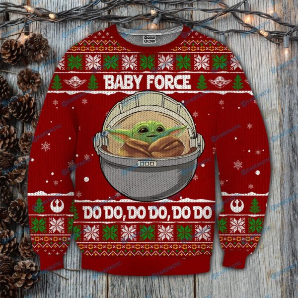Baby yoda baby force do do full printing ugly christmas sweater 4 600x600px Baby Force Do Do Do 3D Printed Christmas Sweatshirt