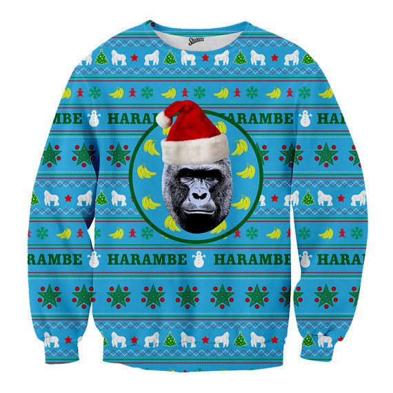 cmrBpVFDfTJxpx Macabre Harambe 3D Printed Christmas Sweatshirt