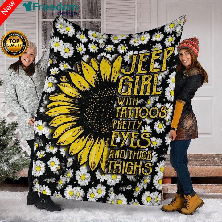 Soft Throw Fleece Blanket quotes Jeep Girl With Tattoos Pretty Eyes And Thick Thighs