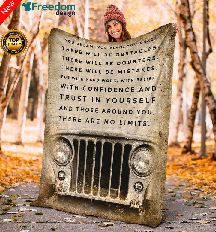Soft Throw Jeep Fleece Blanket Winter Blanket quotes you dream you plan you reach There will be obstacles There are no limits