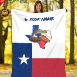 Texas Slam Fishing Texas Flag th of July Custom name soft Blanket - personalized Patriotic fishing gift for men, women and kid