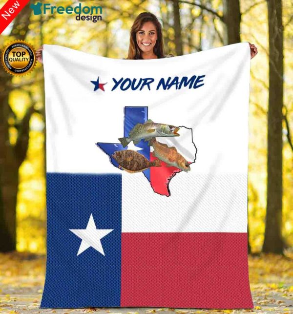 Texas Slam Fishing Texas Flag th of July Custom name soft Blanket - personalized Patriotic fishing gift for men, women and kid
