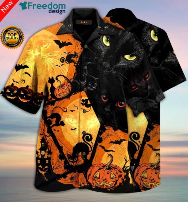 Black Cat Halloween Hawaiian Shirt | Unisex