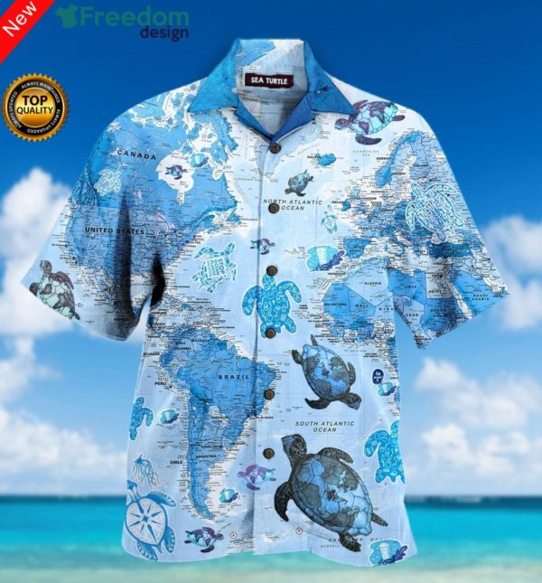 World Map Sea Turtles Hawaiian Shirt | Unisex