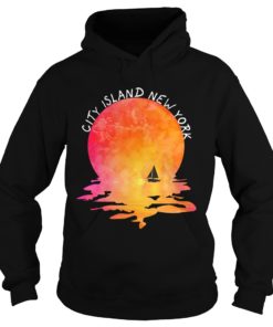 City Island New York Vintage Watercolor Sunset Sailboat Shirt Hoodies