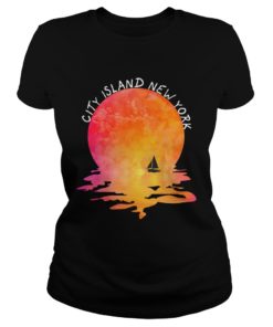 City Island New York Vintage Watercolor Sunset Sailboat Shirt Ladies