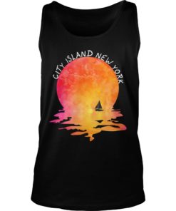 City Island New York Vintage Watercolor Sunset Sailboat Shirt Tank Top