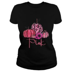 In October We Wear Pink Pumpkin Breast Cancer Halloween Shirt Ladies