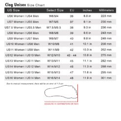 Clog Unisex Size Chart Updated 1500x1500 min 16 247x247px America Flag Baseball Vector Clog Shoes