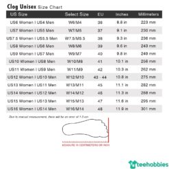 Clog Unisex Size Chart Updated 1500x1500 min 25 247x247px Natural Light Clog Shoes Gifts Father's Day