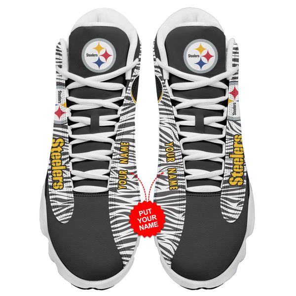 PITTSBURGH STEELERS 2 JD13 Nguapx Pittsburgh Steelers Logo & Helmet Printed Air Jordan 13 Shoes Personalized Name
