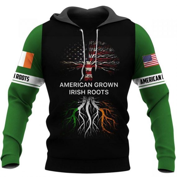 American Grown Irish Roots American Flag Hoodie Zip Hoodie - 3D Hoodie - Green