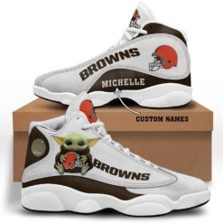 Baby Yoda Cleveland Browns Personalized Name Air Jordan 13 Shoes - Men's Air Jordan 13 - White