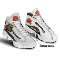 Baby Yoda Cleveland Browns Personalized Name Air Jordan 13 Shoes - Women's Air Jordan 13 - White