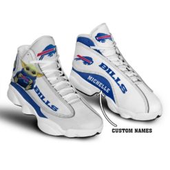 Baby Yoda Hug Buffalo Bills Personalized Name Air Jordan 13 Shoes - Women's Air Jordan 13 - White