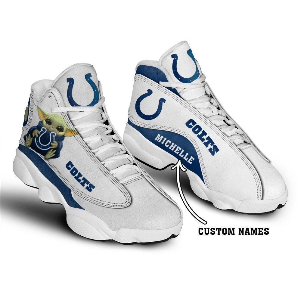 Baby Yoda Hug Indianapolis Colts Personalized Name Air Jordan 13 Shoes photo