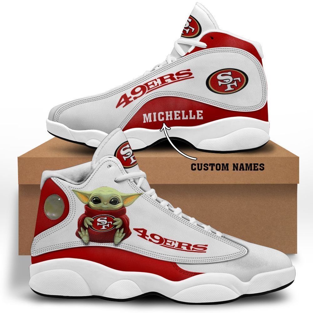 Baby Yoda Hug San Francisco 49ers Personalized Name Air Jordan 13 Shoes photo