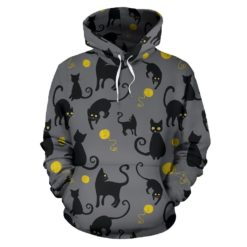 black cat yellow yarn print pattern pullover hoodie 2000x 247x247px Black Cat Yellow Yarn Cat Lover Hoodie