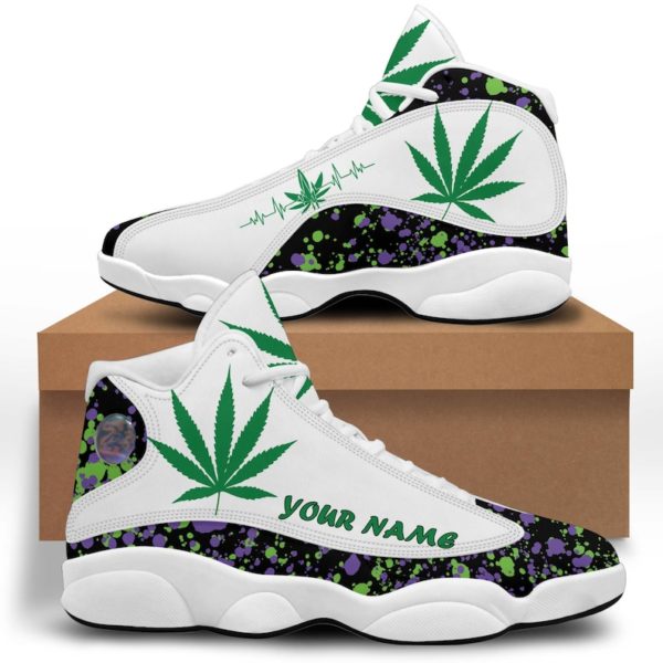Cannabis Custom Name Air Jordan 13 Sneakers - Men's Air Jordan 13 - White