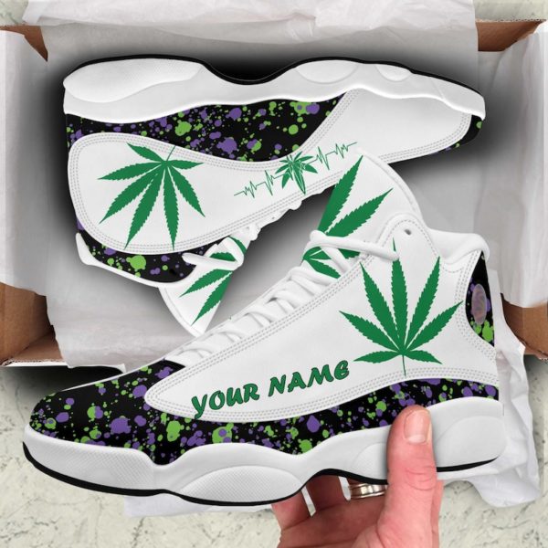 Cannabis Custom Name Air Jordan 13 Sneakers - Women's Air Jordan 13 - White
