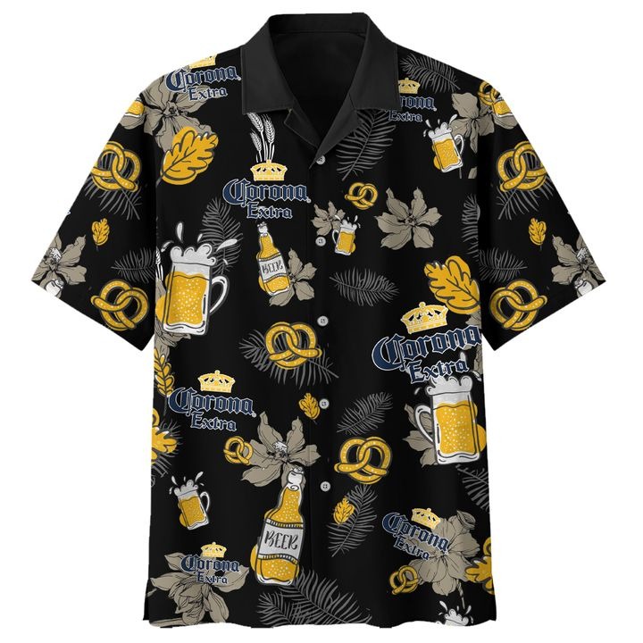 Corona Extra Aloha Hawaiian Shirt - Short-Sleeve Hawaiian Shirt - Black