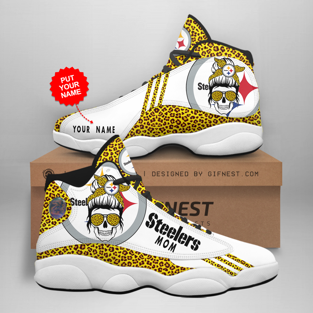 Custom Name Pittsburgh Steelers Mom Leopard Pattern Air Jordan 13 Shoes Personalized photo