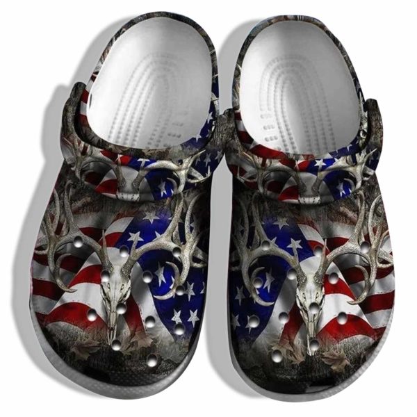 Deer Hunter America Flag Clog Shoes Gift For Daddy, Father's Day Gift - Clog Shoes - Black