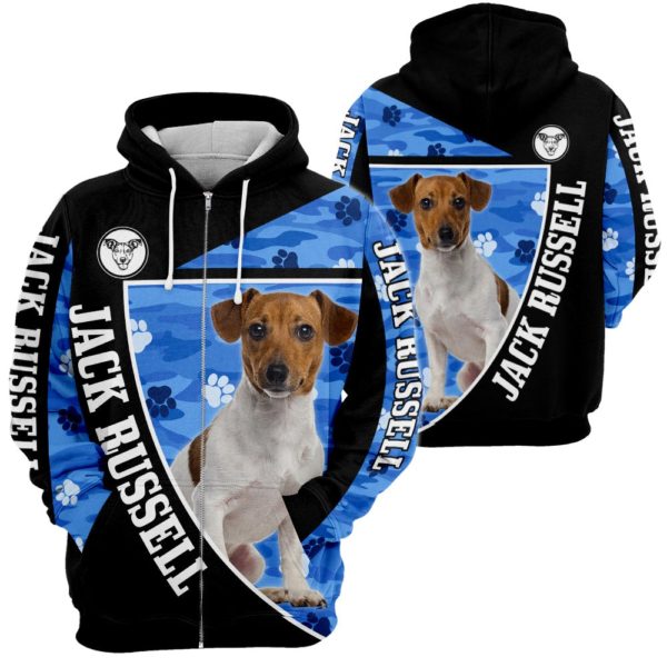 Dog Lover Cute Jack Russell Paw 3D All Over Print Shirt - 3D Zip Hoodie - Black