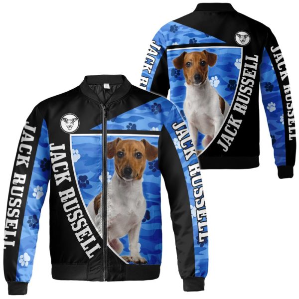 Dog Lover Cute Jack Russell Paw 3D All Over Print Shirt - Bomber Jacker - Black