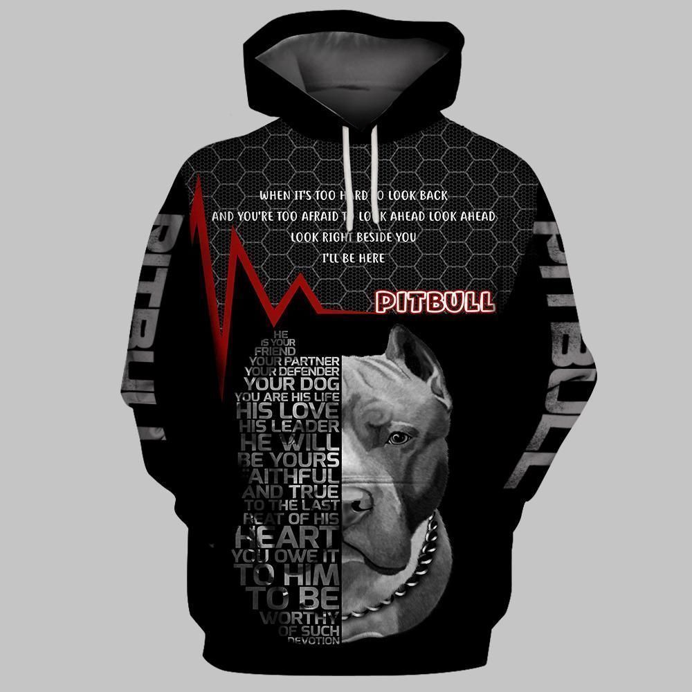 Dog Lover Pitbull He Is Your Friend Your Partner 3D Hoodie - 3D Hoodie - Black