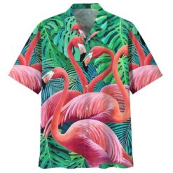 Flamingo And Tropical Leaves Hawaiian Shirt - Short-Sleeve Hawaiian Shirt - White