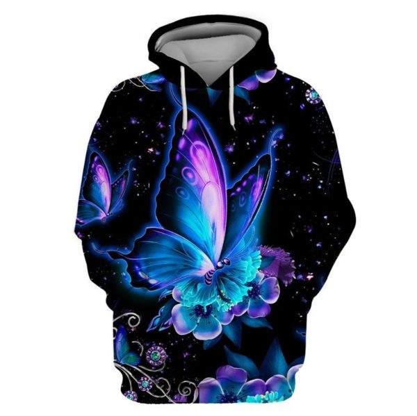 Glowing Butterfly Beautiful Animal Hippie 3D Shirt - 3D Hoodie - Black