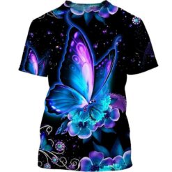 Glowing Butterfly Beautiful Animal Hippie 3D Shirt - 3D T-Shirt - Black