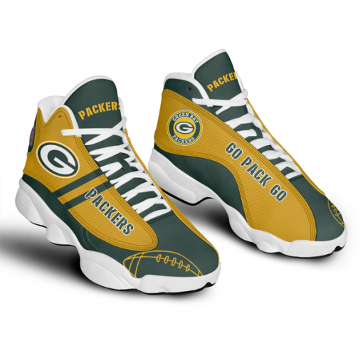 Go Pack Go Green Bay Packers Jordan 13 Shoes - Men's Air Jordan 13 - Yellow