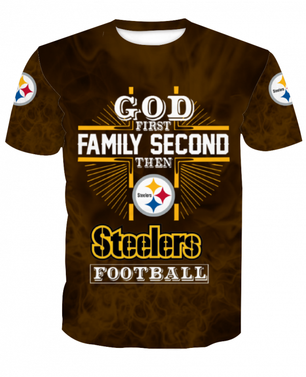 God First Family Second Then Pittsburgh Steelers 3D Shirt - 3D T-Shirt - Brown