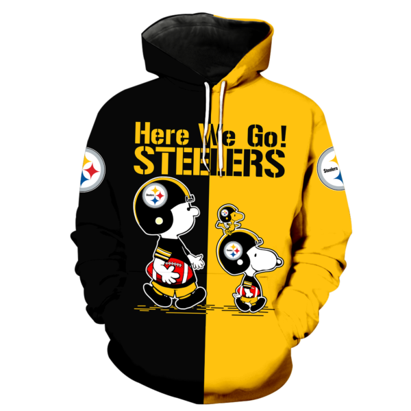 Here We Go! Pittsburgh Steelers Cute Snoopy 3D Shirt - 3D Hoodie - Yellow
