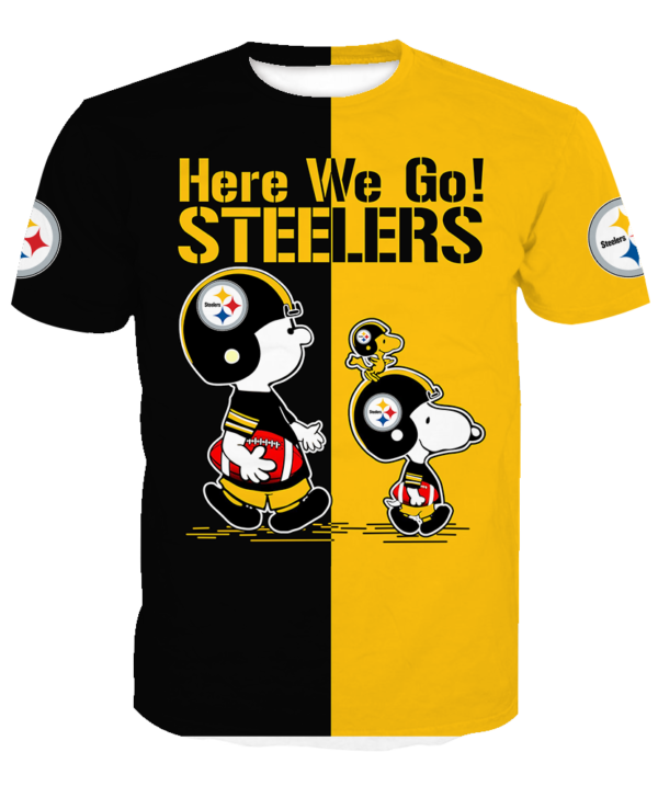 Here We Go! Pittsburgh Steelers Cute Snoopy 3D Shirt - 3D T-Shirt - Yellow
