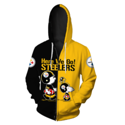 Here We Go! Pittsburgh Steelers Cute Snoopy 3D Shirt - 3D Zip Hoodie - Yellow
