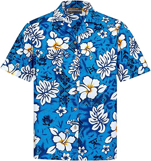 Hibiscus And Leaves Tropical Hawaiian Shirts - Short-Sleeve Hawaiian Shirt - Blue